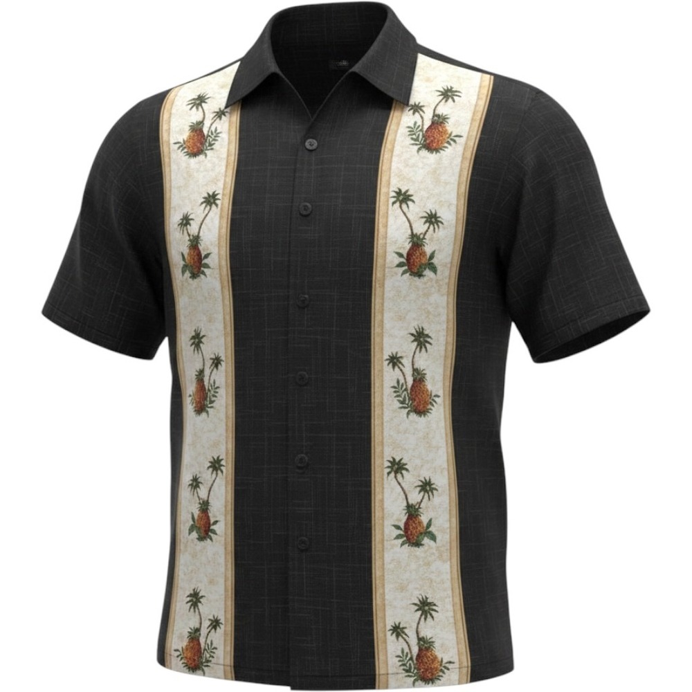 Batik Bay Mens Black Rayon Short Sleeve Pineapple Tropical Camp Shirt Medium